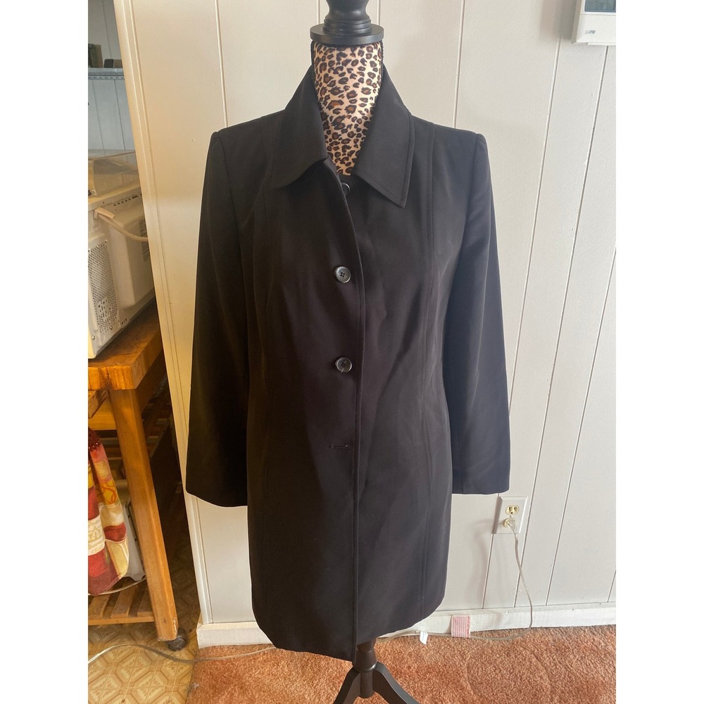 Style & Co Womens Black Button‎ Front Knee Length Coat Blazer Jacket Size M